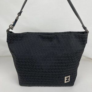 Fendi Canvas and Leather Black Zucchino Shoulder Bag - Authenticity Cert…